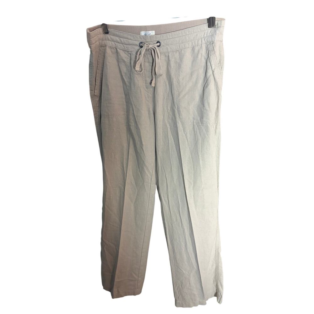 Per Se Linen Blend Wide Leg Pants Taupe Drawstring Pull On Casual Lounge Medium